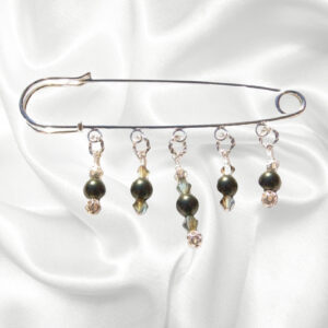Olive Green Pearl Crystal Beaded Shawl Scarf Sweater Pin Brooch
