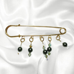 Olive Green Pearl Crystal 14K Beaded Shawl Scarf Sweater Pin Brooch