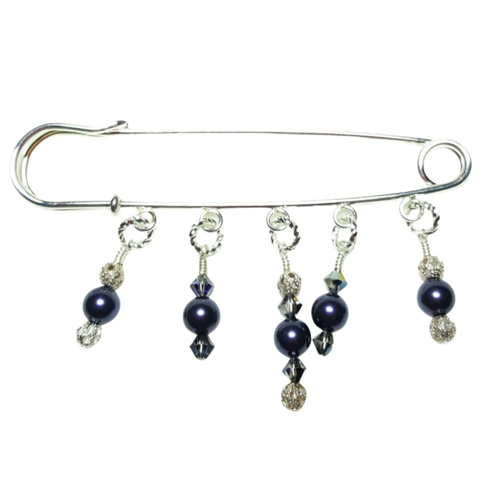 Dark Purple Pearl Crystal Beaded Shawl Scarf Sweater Pin Brooch