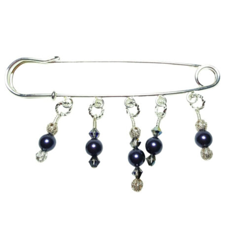 Midnight Spell Purple Pearls Shawl Scarf Pin with Sterling Silver Filigree and Crystal Accents