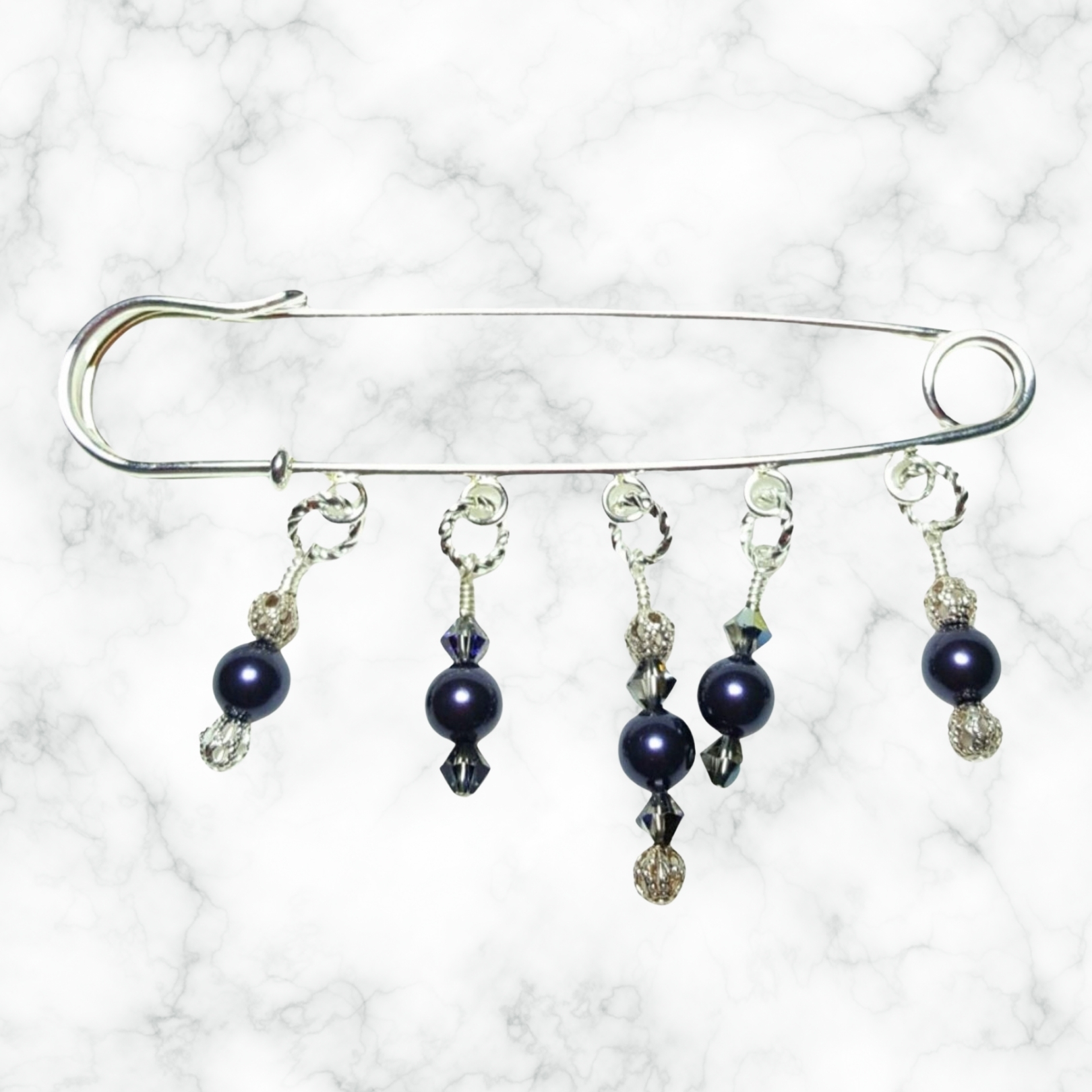 Dark Purple Pearl Crystal Beaded Shawl Scarf Sweater Pin Brooch