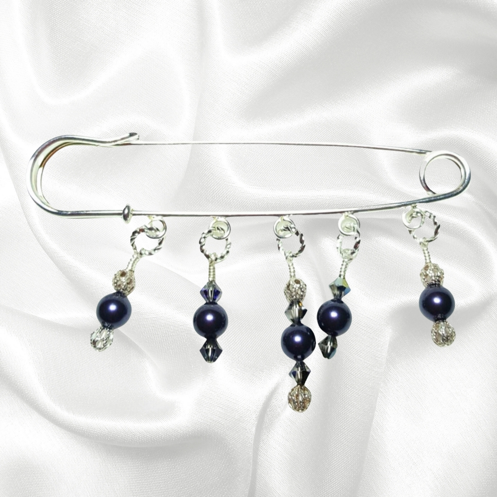 Dark Purple Pearl Crystal Beaded Shawl Scarf Sweater Pin Brooch