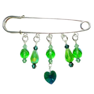 Sunlit Forest Clearing May Birthstone Emerald Green Crystal Shawl Scarf Pin with Swarovski Heart