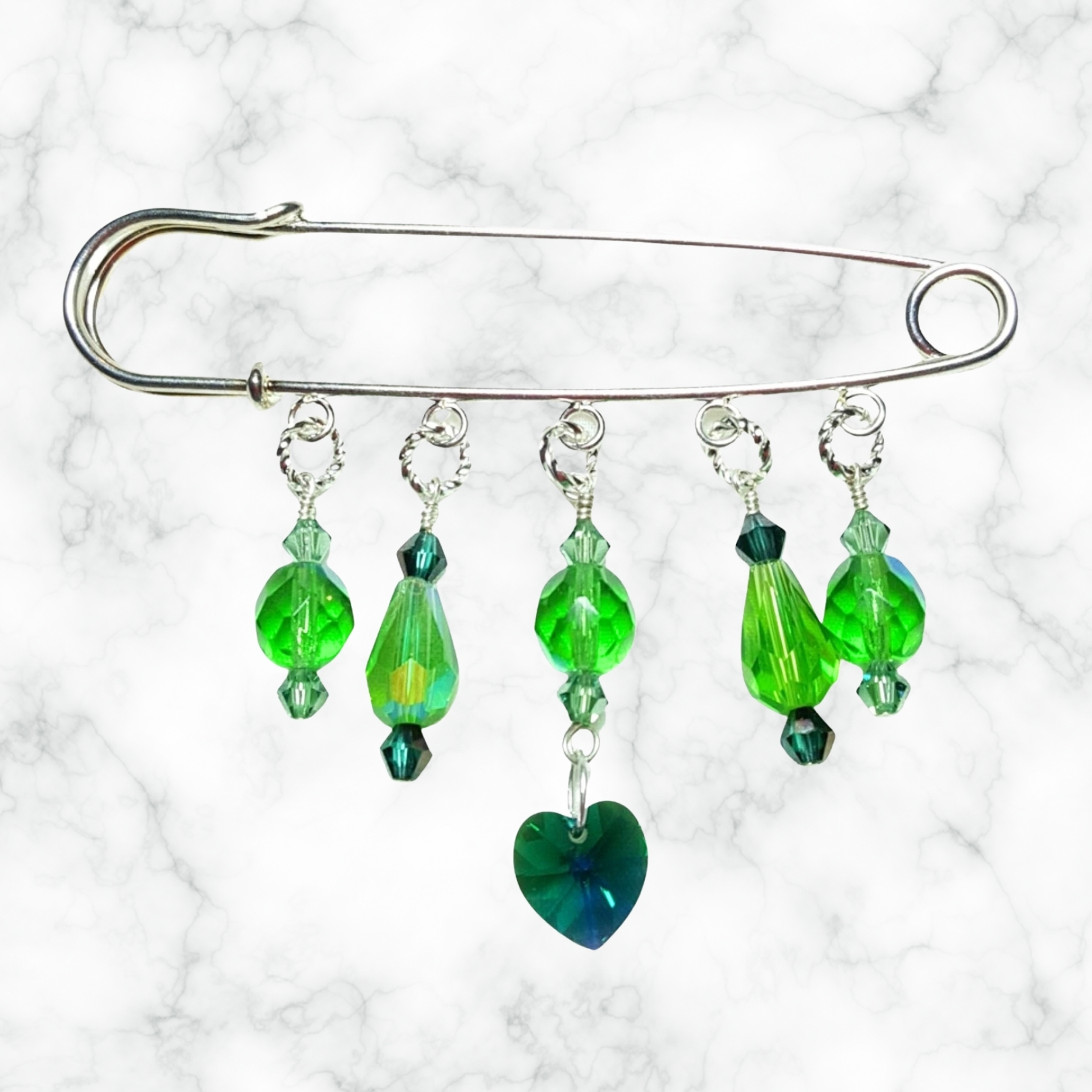 Emerald Green May Birthstone Crystal Beaded Shawl Scarf Sweater Pin Brooch