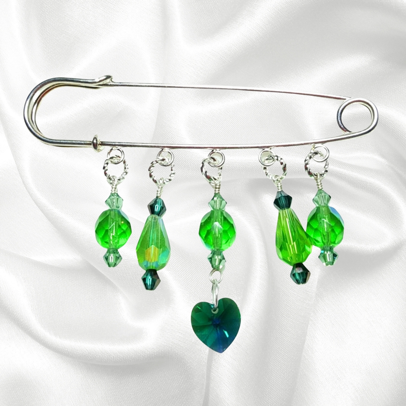 Emerald Green May Birthstone Crystal Beaded Shawl Scarf Sweater Pin Brooch
