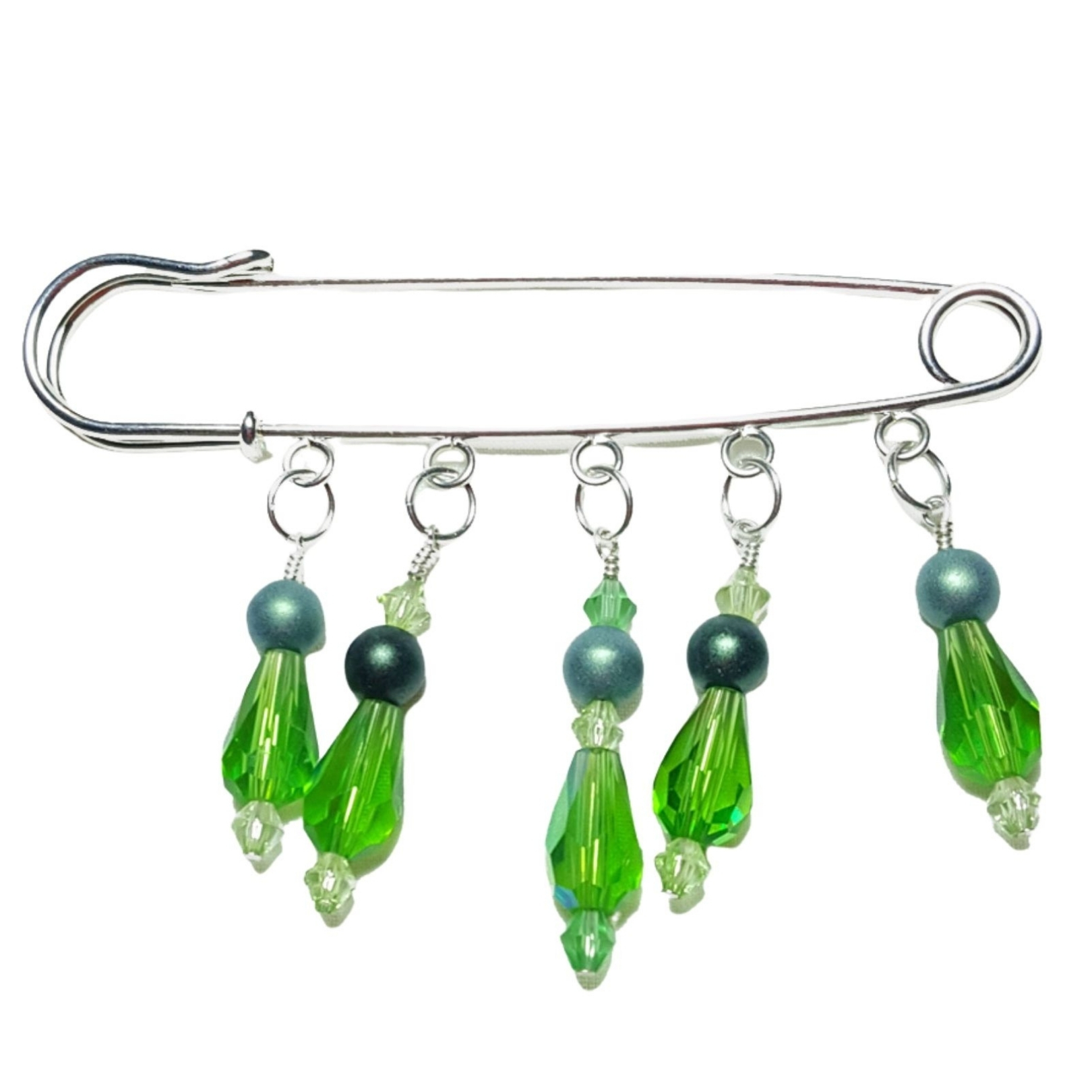 Shades of Green Emerald Chrysolite Crystal Beaded Shawl Scarf Sweater Pin Brooch