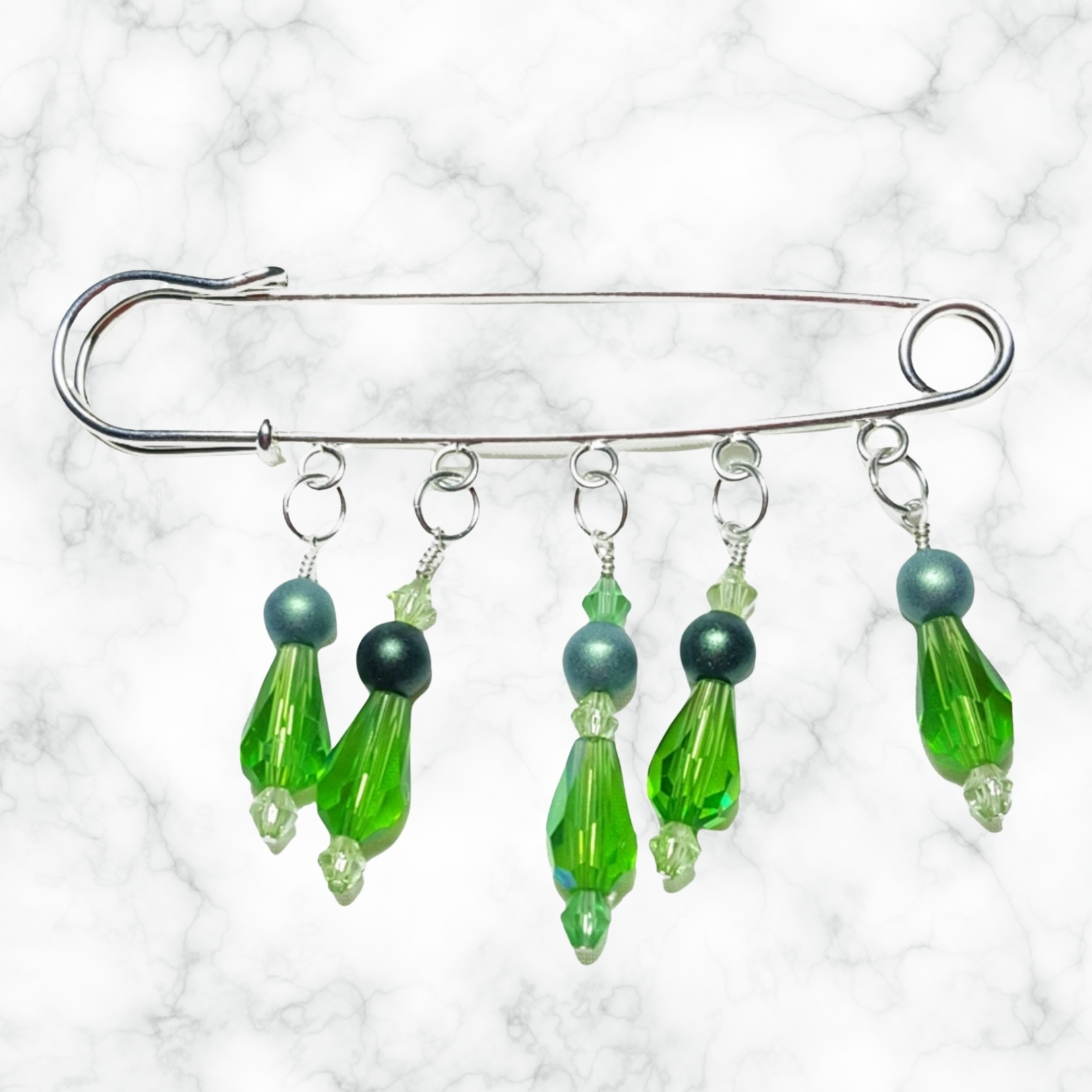 Shades of Green Emerald Chrysolite Crystal Beaded Shawl Scarf Sweater Pin Brooch
