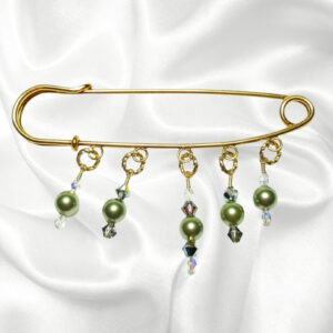 Peridot Green Pearl Crystal 14K Beaded Shawl Scarf Sweater Pin Brooch