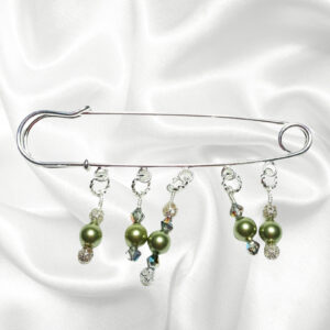 Peridot Green Pearl Crystal Beaded Shawl Scarf Sweater Pin Brooch