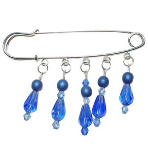 Calming Blue Skies Cornflower Sapphire Blue Crystal Shawl Pin with Frosted Czech Beads
