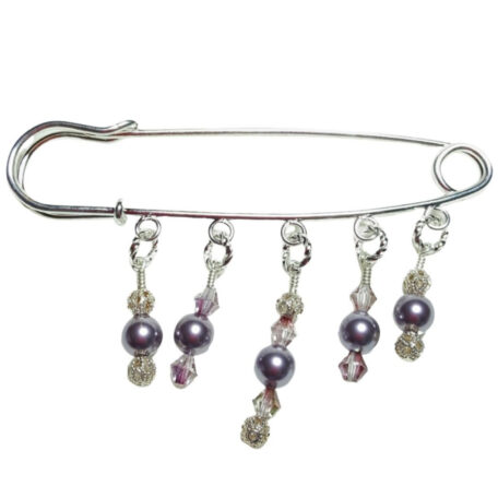 First Blush Light Mauve Pink Pearl Shawl Pin Sterling Silver Wrapped with Crystal Accents