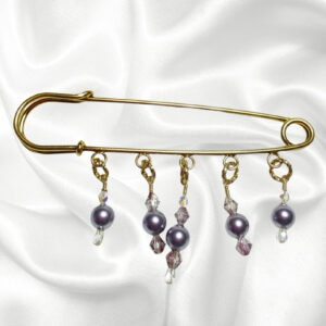 Mauve Pink Pearl Crystal 14K Beaded Shawl Scarf Sweater Pin Brooch
