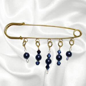 Midnight Blue Pearl Crystal 14K Beaded Shawl Scarf Sweater Pin Brooch