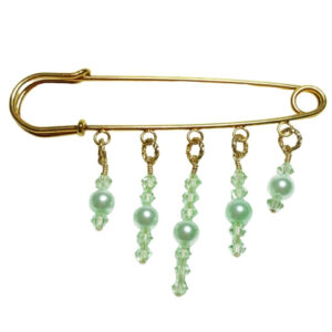 Spring Whisper Mint Green Pearl Shawl Pin with Chrysolite Crystals and Gold Accents
