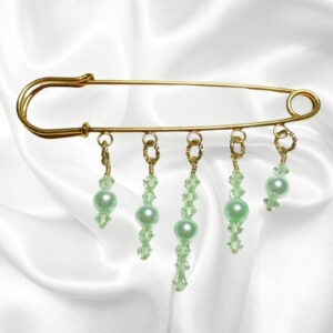 Mint Green Pearl Chrysolite Crystal 14K Beaded Shawl Scarf Sweater Pin Brooch
