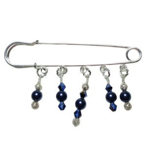 Starlight Veil Midnight Blue Pearl Shawl Pin with Sterling Silver and Crystal Accents