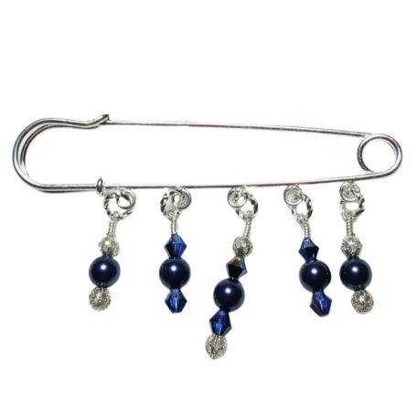 Starlight Veil Midnight Blue Pearl Shawl Pin with Sterling Silver and Crystal Accents