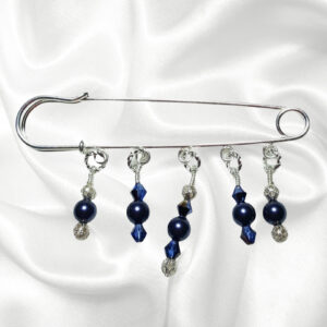 Midnight Blue Pearl Crystal Beaded Shawl Scarf Sweater Pin Brooch