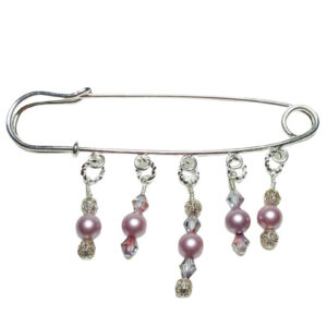 Petal Wishes Light Pink Pearl Shawl Pin with Silver Filigree Crystal Accents