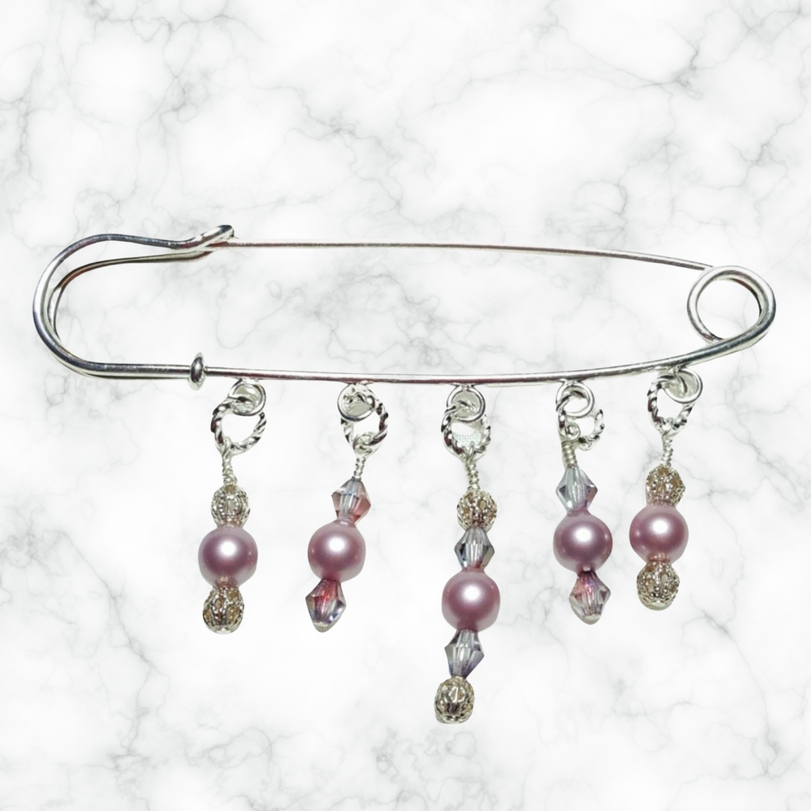 Pink Mauve Pearl Crystal Beaded Shawl Scarf Sweater Pin Brooch
