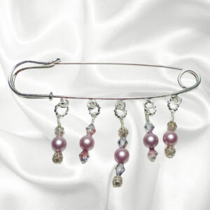 Pink Mauve Pearl Crystal Beaded Shawl Scarf Sweater Pin Brooch