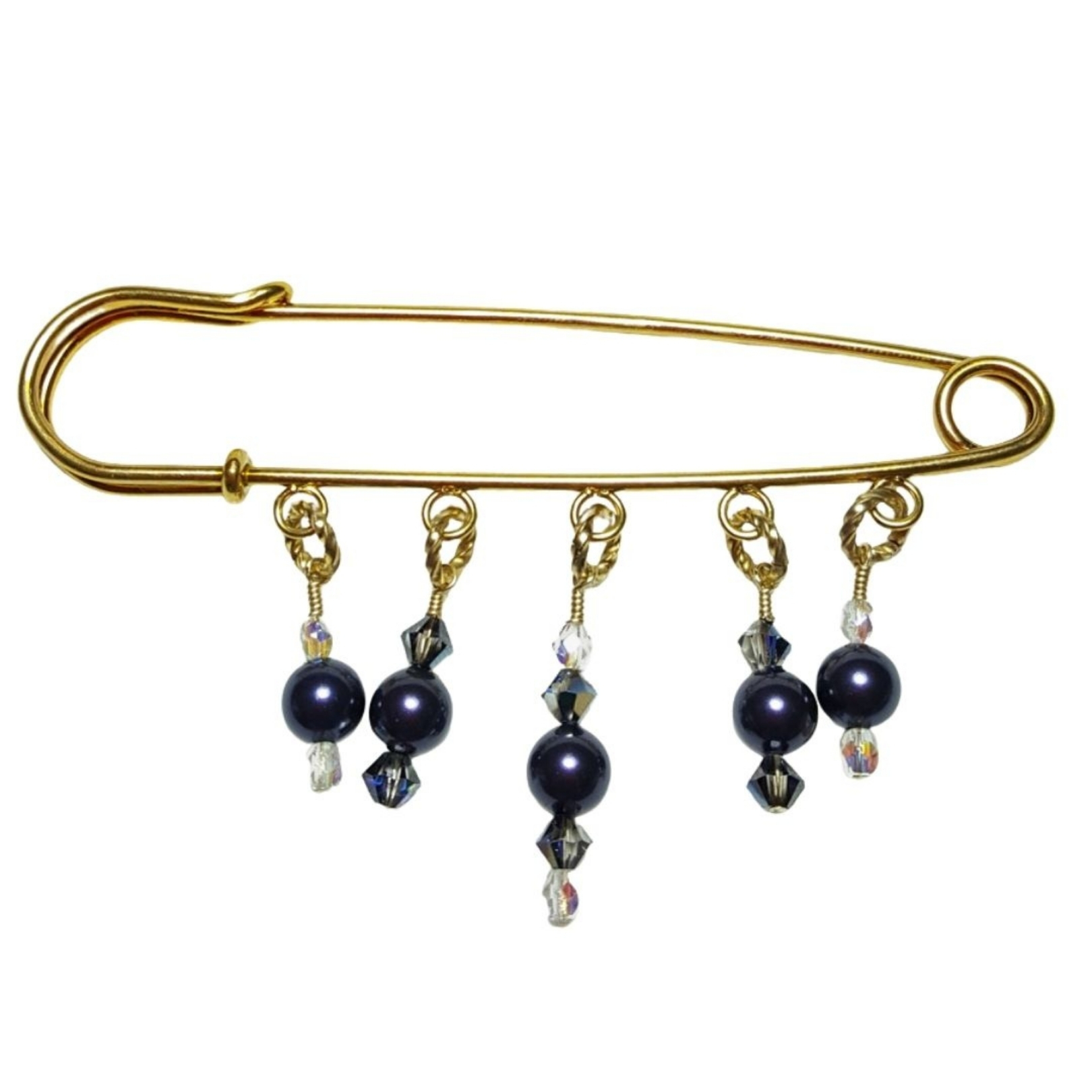 Dark Purple Pearl Crystal 14K Beaded Shawl Scarf Sweater Pin Brooch