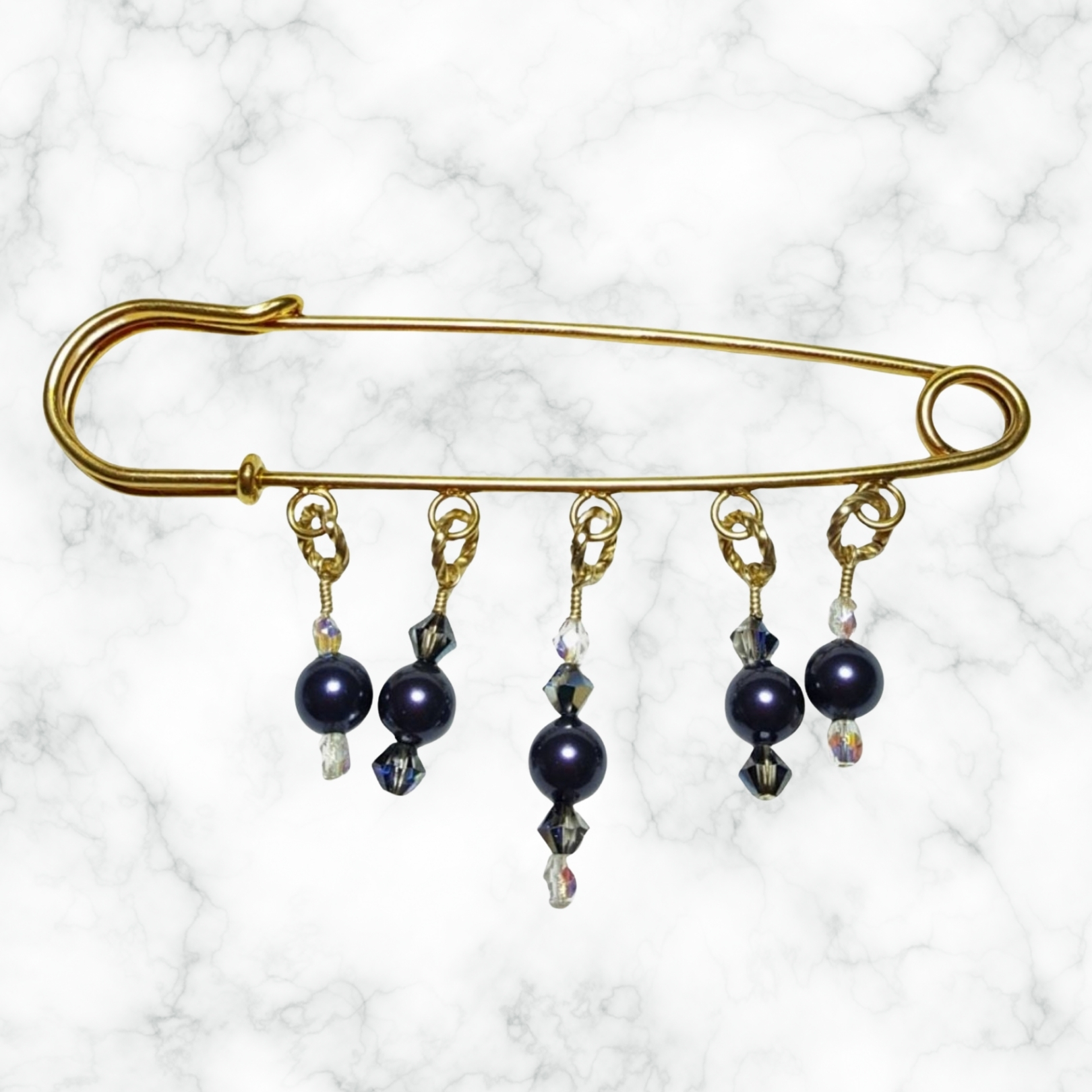 Dark Purple Pearl Crystal 14K Beaded Shawl Scarf Sweater Pin Brooch