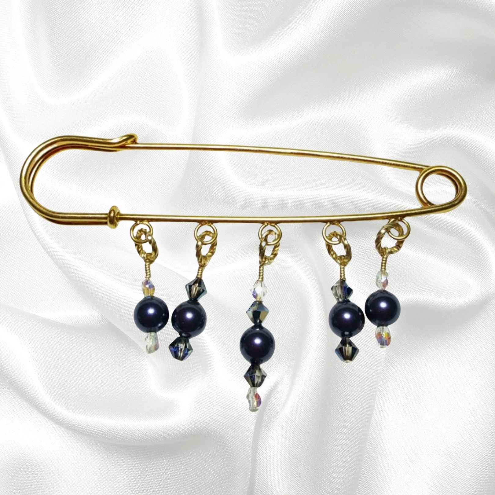 Dark Purple Pearl Crystal 14K Beaded Shawl Scarf Sweater Pin Brooch