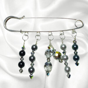 Woodland Green Black Gray Crystal Beaded Shawl Scarf Sweater Pin Brooch