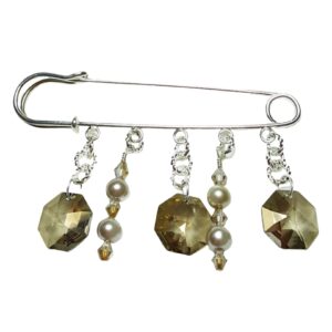 Autumn Smoke Beige Pearls Warm Bronze Crystal Shawl Pin with Luxe Sterling Accents