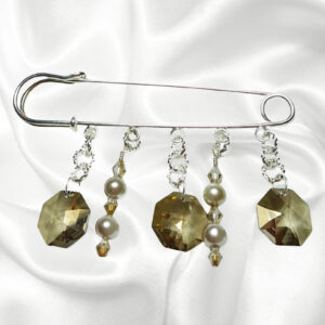 Mahogany Chandelier Crystal Beige Pearls Beaded Shawl Scarf Sweater Pin Brooch