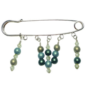Forest Mist Matte Green and Gold Beaded Shawl Pin Sterling Silver Wire Wrapped