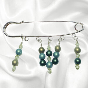 Green and Gold Beaded Shawl Scarf Sweater Pin Brooch
