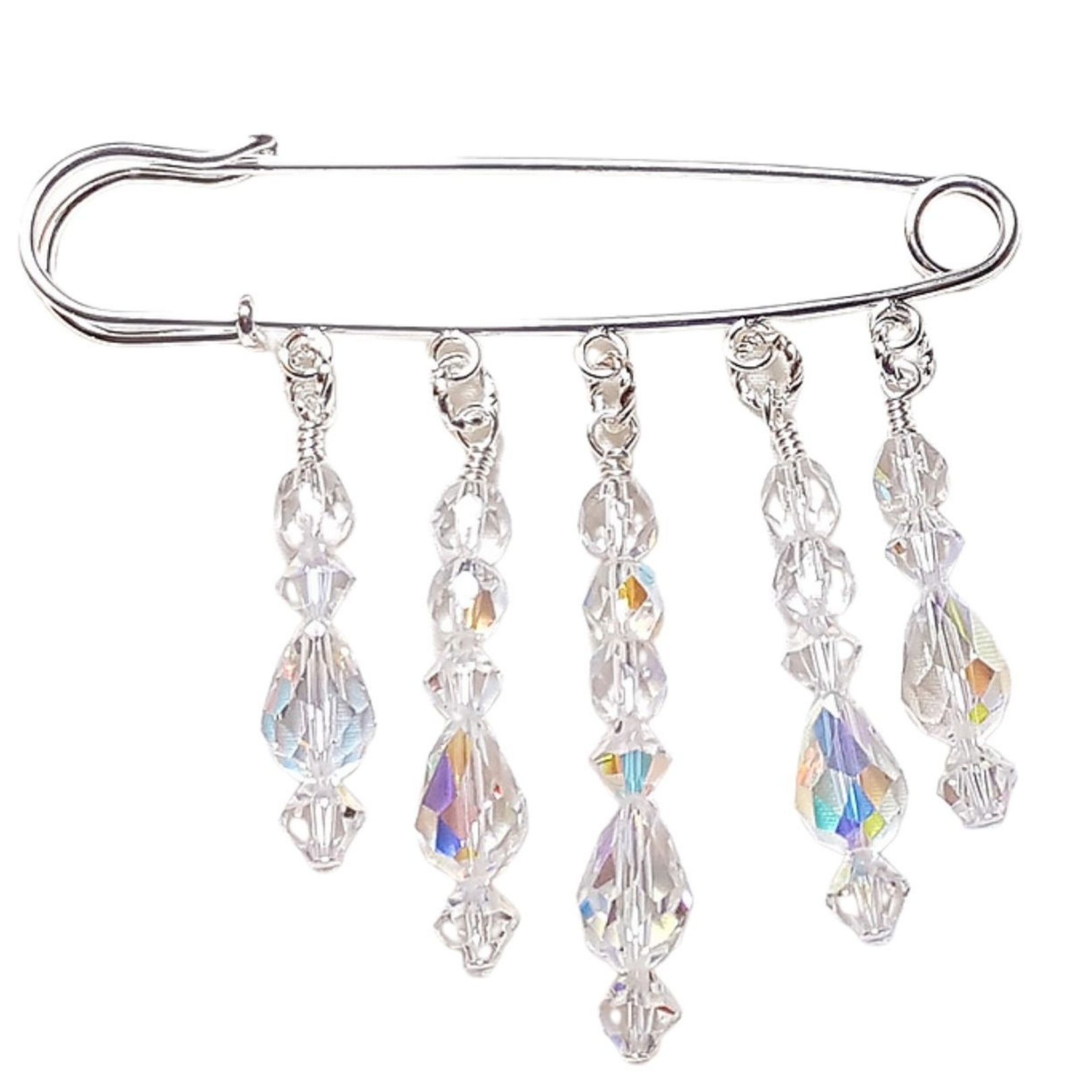 Diamond Sparkle Clear Crystal AB Shawl Pin April Birthstone Brooch