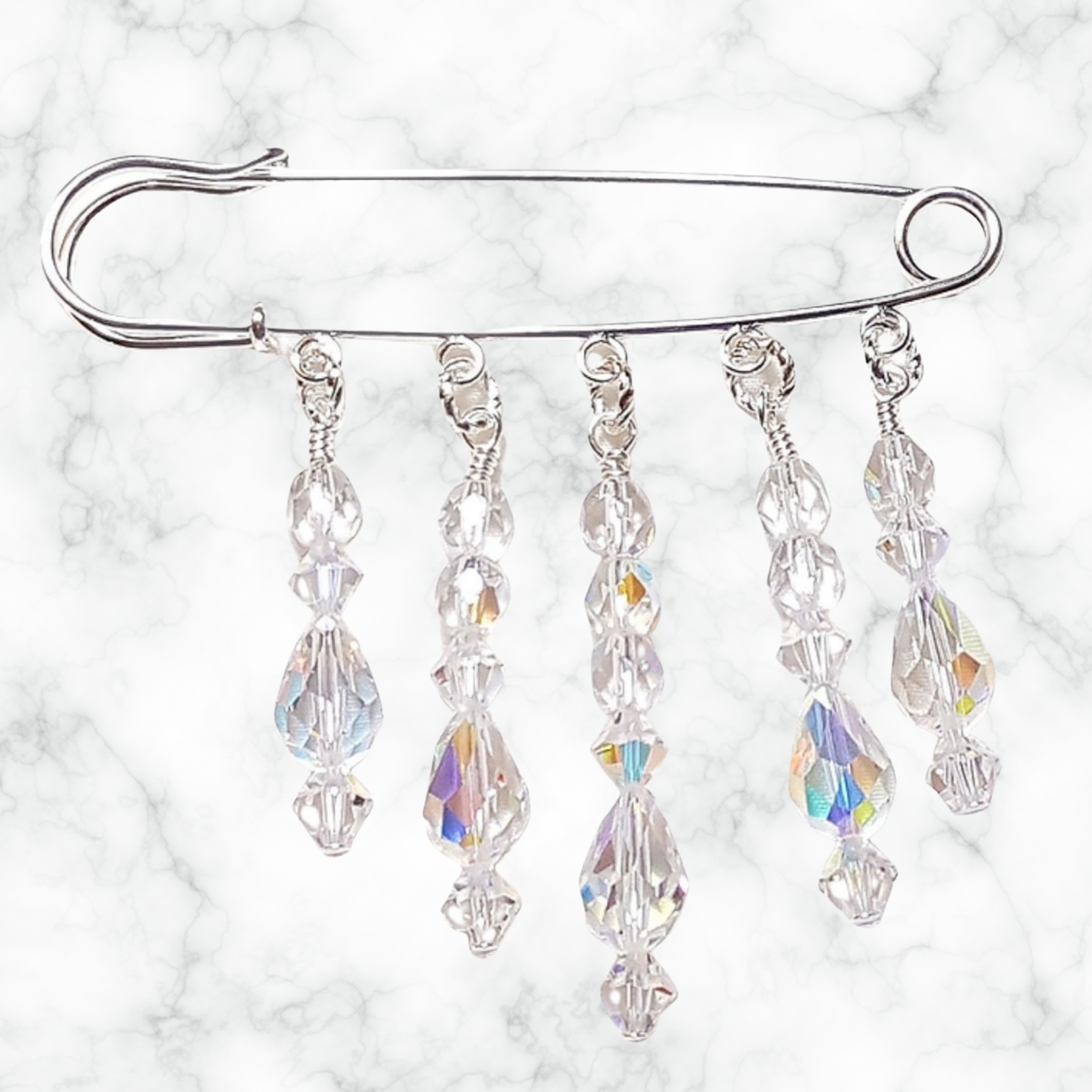 Diamond Sparkle Clear Crystal AB Shawl Pin April Birthstone Brooch