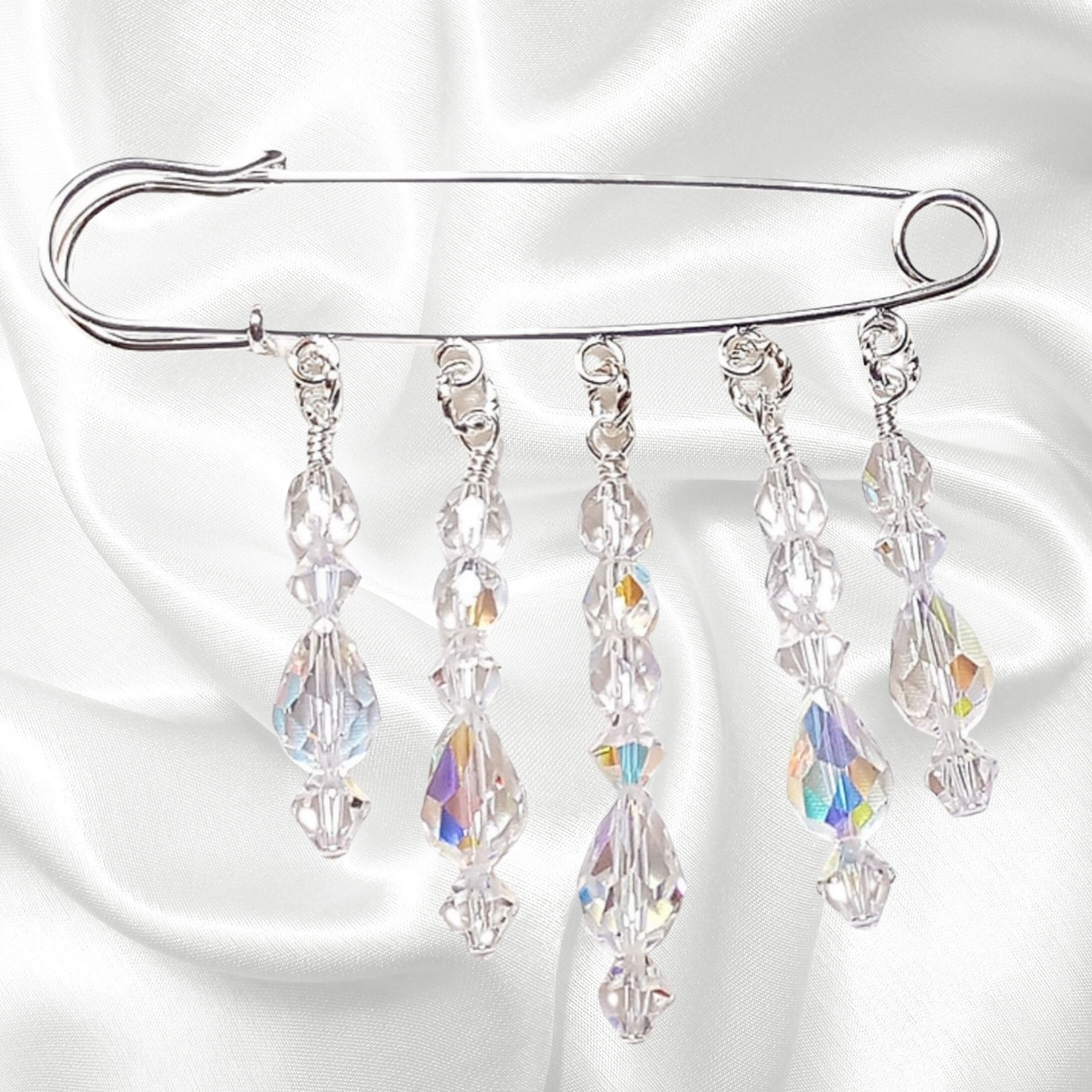 Diamond Sparkle Clear Crystal AB Shawl Pin April Birthstone Brooch