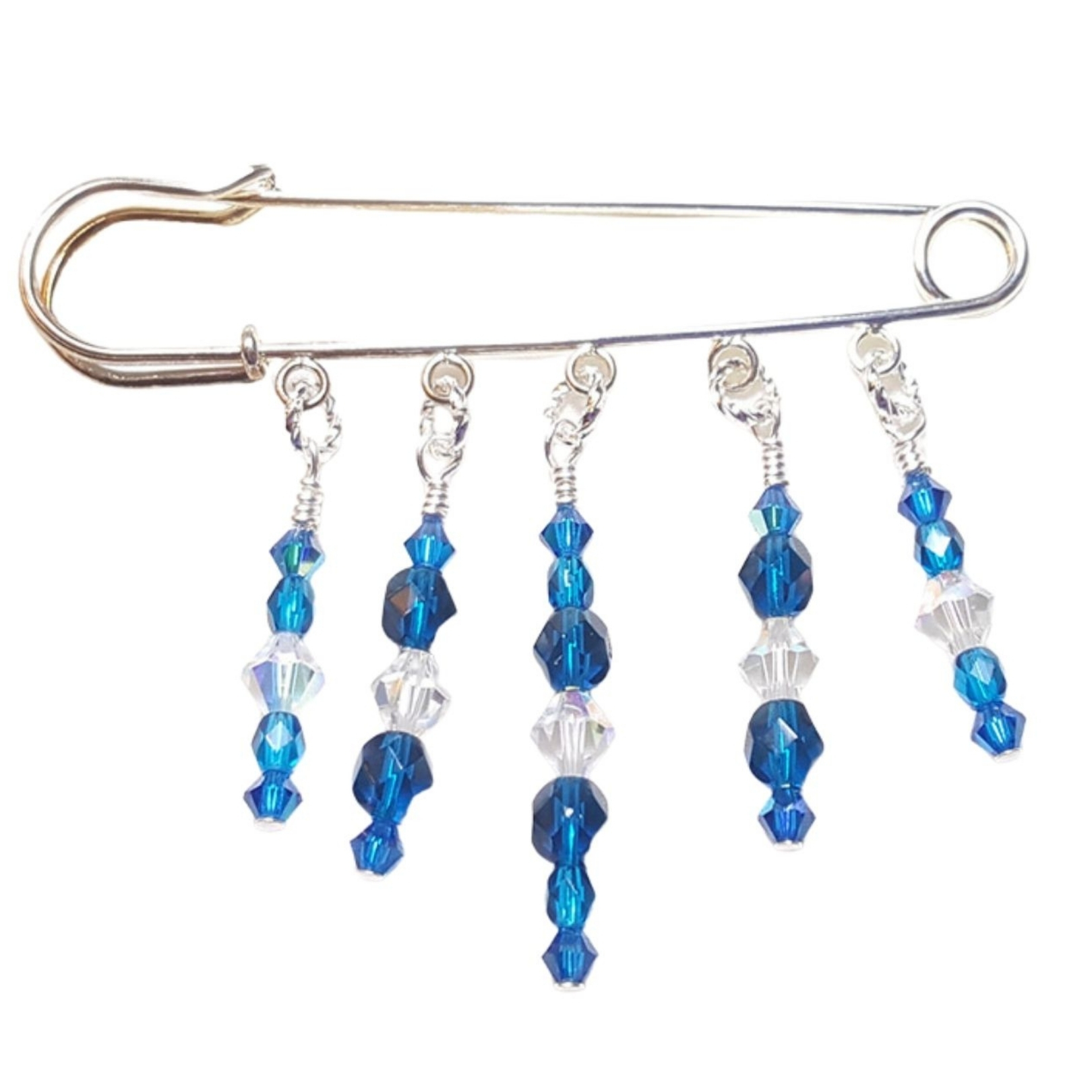 December Birthstone Blue Zircon Crystal Beaded Shawl Scarf Sweater Pin Brooch