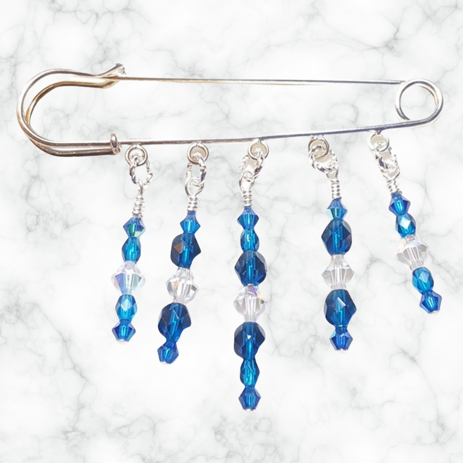 December Birthstone Blue Zircon Crystal Beaded Shawl Scarf Sweater Pin Brooch