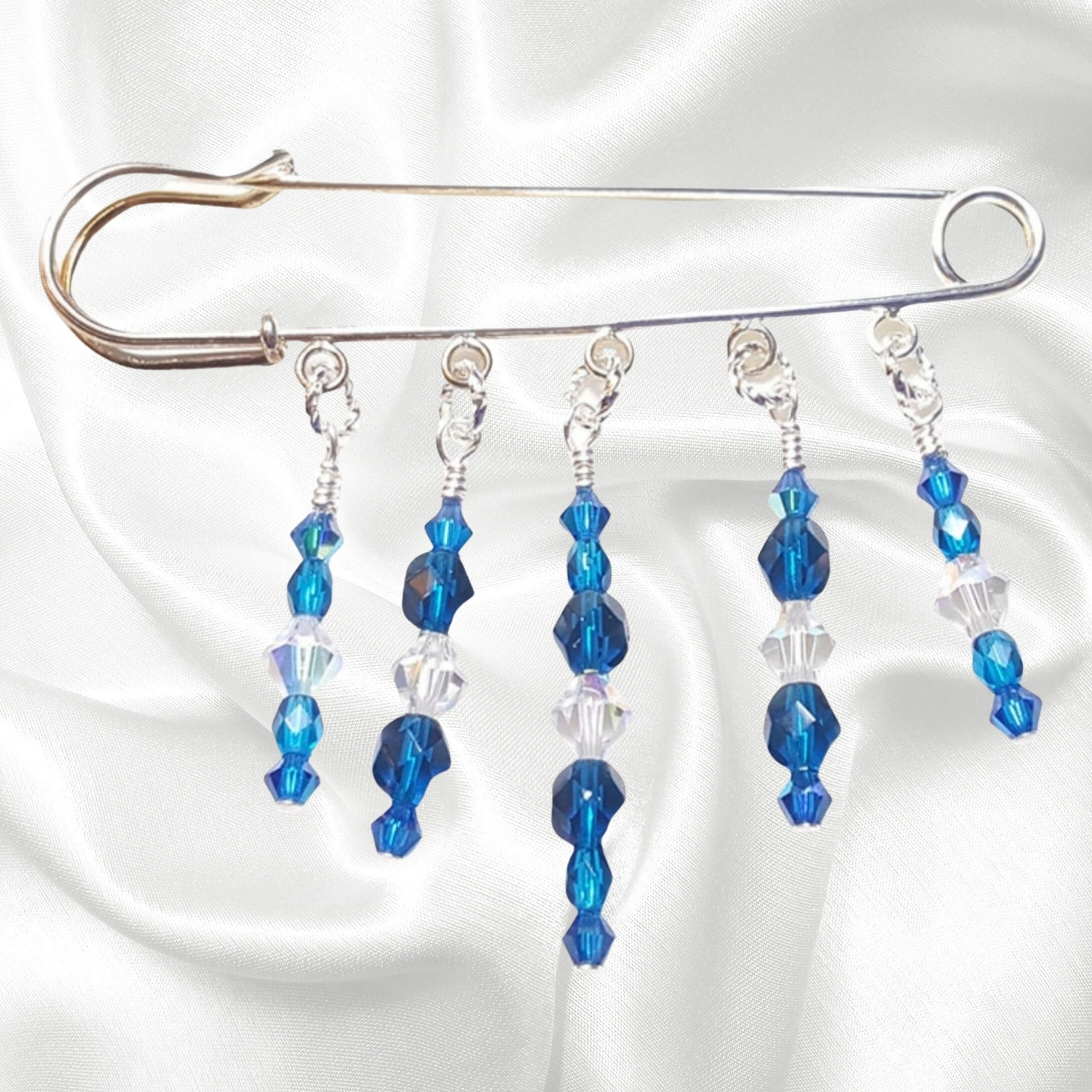 December Birthstone Blue Zircon Crystal Beaded Shawl Scarf Sweater Pin Brooch