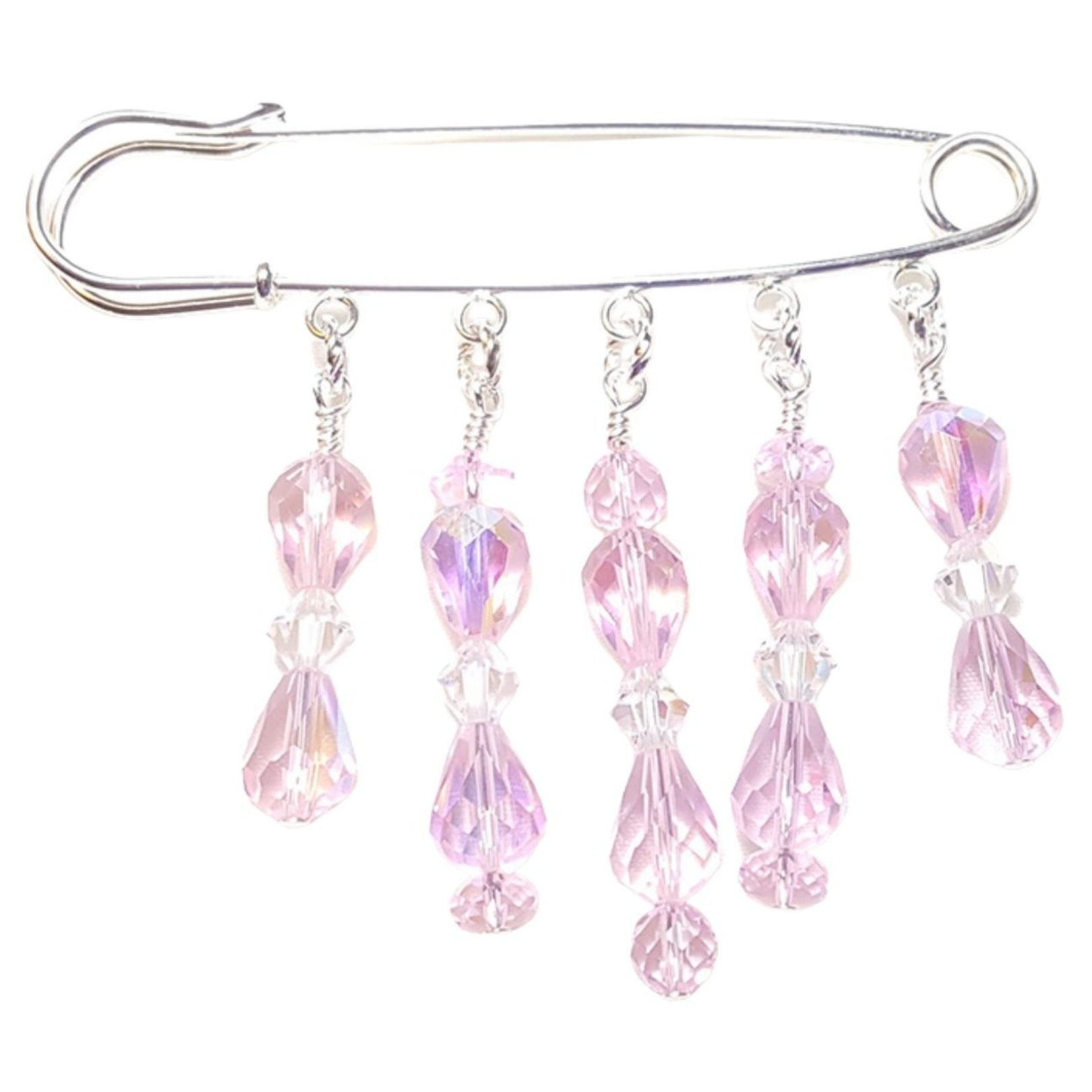 October Rose Quartz Birthstone Crystal Beaded Shawl Scarf Sweater Pin Brooch