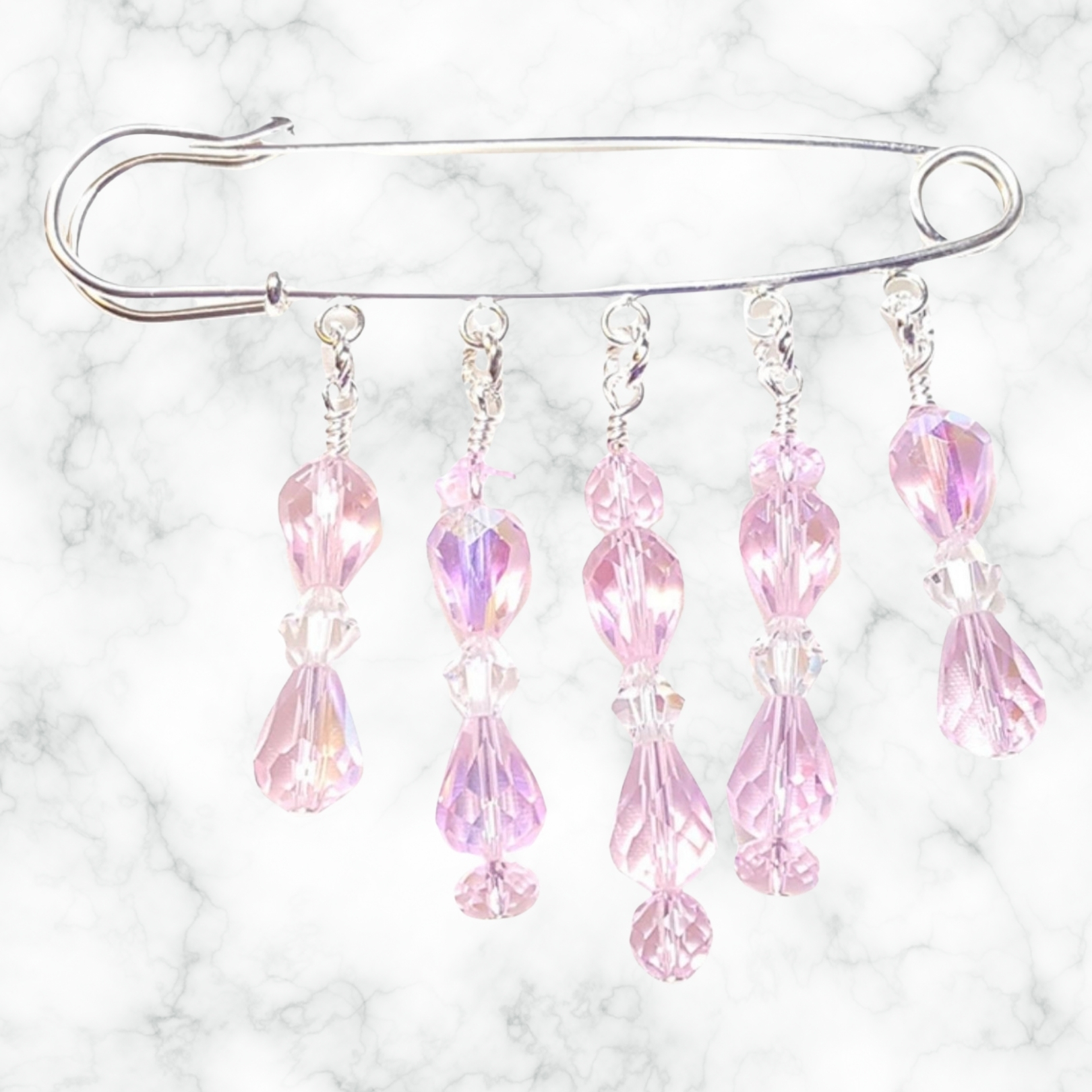 October Rose Quartz Birthstone Crystal Beaded Shawl Scarf Sweater Pin Brooch