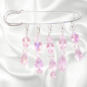 October Rose Quartz Birthstone Crystal Beaded Shawl Scarf Sweater Pin Brooch
