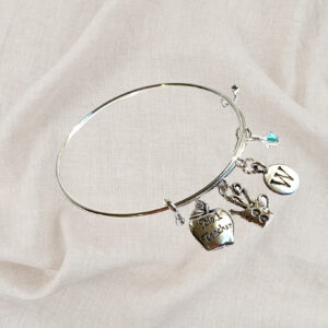 Teacher Birthstone Charm Initial Bangle Bracelet Style 01