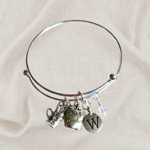 Teacher Birthstone Charm Initial Bangle Bracelet Style 02