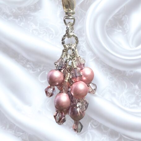Rose Mist Mauve Pearls Luxe Handbag Charm Zipper Pull Necklace Pendant