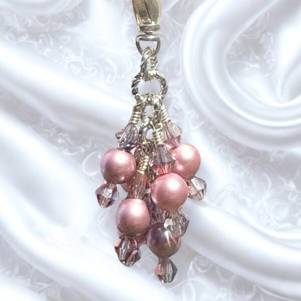 Rose Mist Mauve Pearls Luxe Handbag Charm Zipper Pull Necklace Pendant