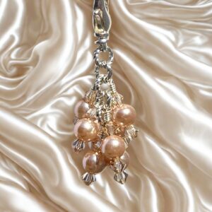 Champagne Silk Peach Pearls Luxe Purse Charm Zipper Pull Necklace Pendant