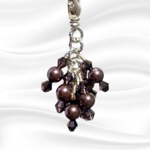 Plum Velvet Pearls Luxe Purse Charm Zipper Pull Necklace Pendant