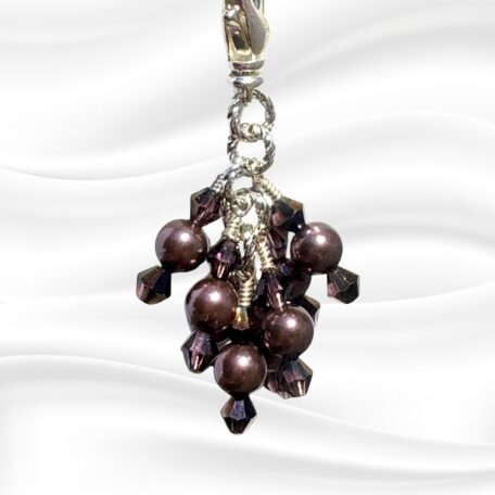Plum Velvet Pearls Luxe Purse Charm Zipper Pull Necklace Pendant
