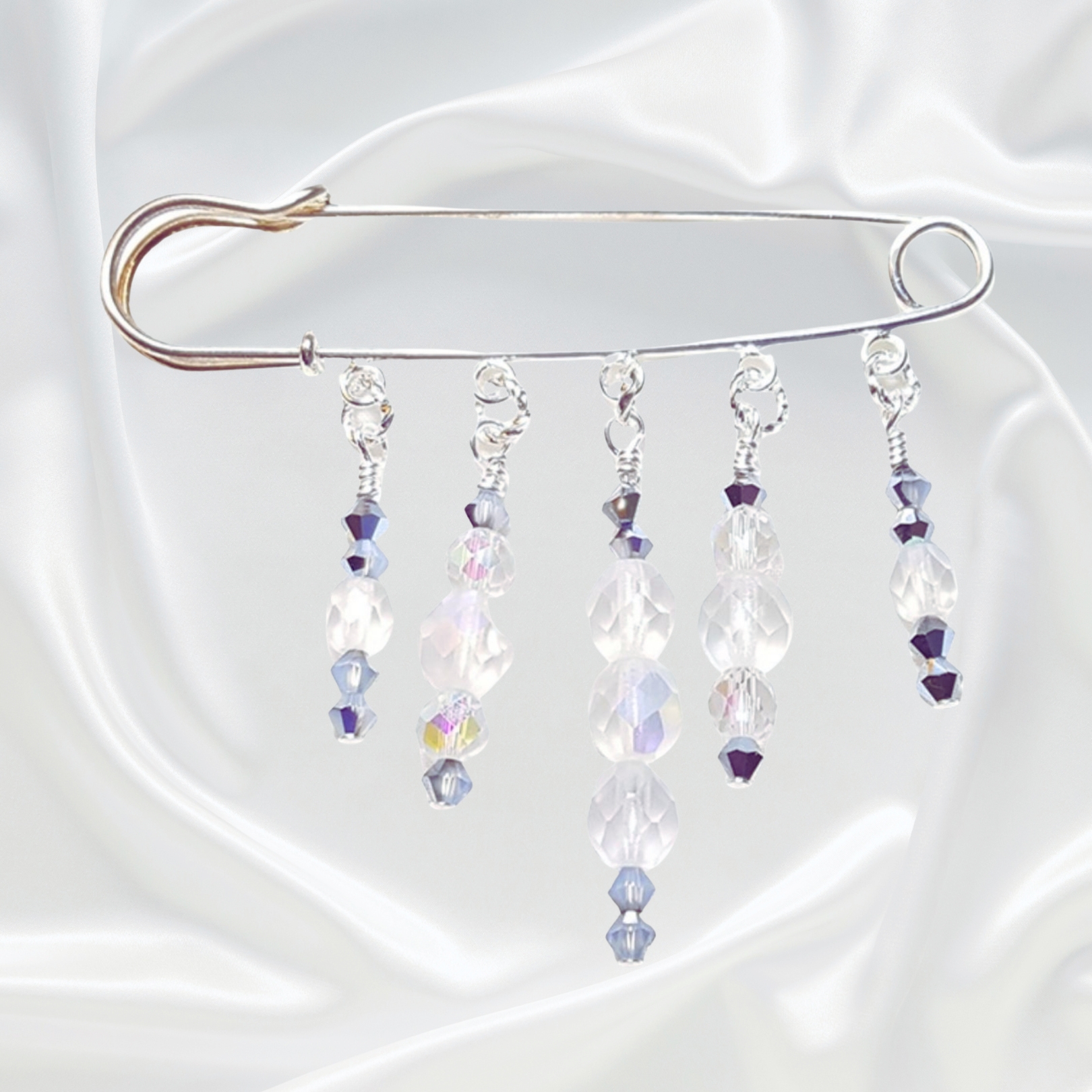 October Opal Birthstone Crystal Beaded Shawl Scarf Sweater Pin Brooch